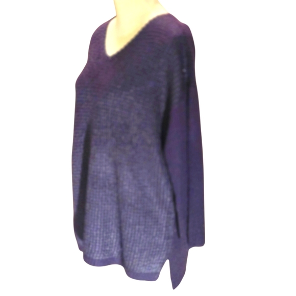 Chico's size 1 (S/8) Midnight Blue Pullover Sweater Top V-neck Metallic Knit - Picture 2 of 14